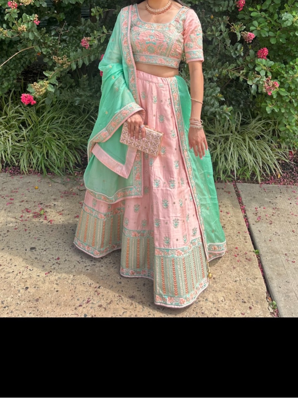 Embroidered Pastel Pink & Mint Lehenga Set